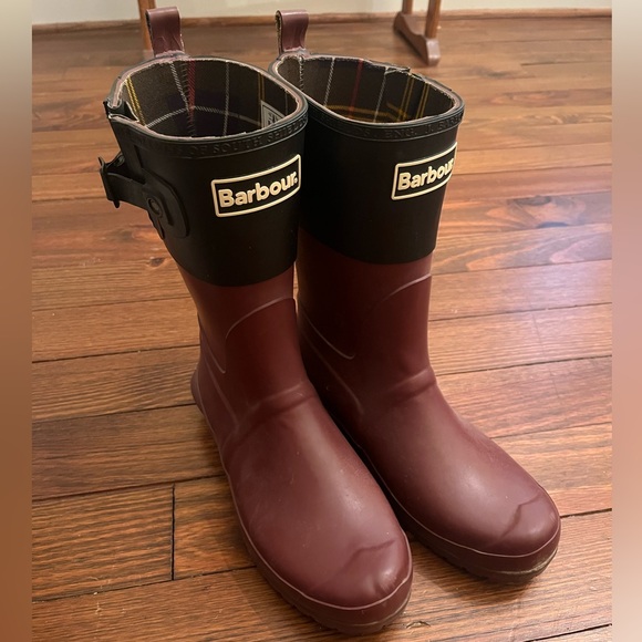 Burgundy and Black Barbour Women’s Rainboots Wellies Size UK 6 (US 8) - Picture 1 of 7